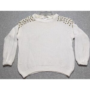 Ellison Women's Soft Bedazzled White Pullover Crew Neck Sweater Size Small